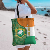 Ivory Coast Tote Bag with Elephant Crest and Tribal Pattern Design - Wonder Print Shop