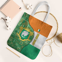 Ivory Coast Tote Bag with Elephant Crest and Tribal Pattern Design - Wonder Print Shop