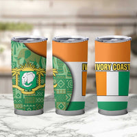 Ivory Coast Tumbler Cup with Elephant Crest and Tribal Pattern Design - Wonder Print Shop