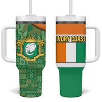 Ivory Coast Tumbler With Handle with Elephant Crest and Tribal Pattern Design - Wonder Print Shop