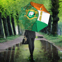 Ivory Coast Umbrella with Elephant Crest and Tribal Pattern Design - Wonder Print Shop