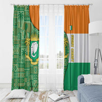 Ivory Coast Window Curtain with Elephant Crest and Tribal Pattern Design - Wonder Print Shop