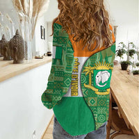 Ivory Coast Women Casual Shirt with Elephant Crest and Tribal Pattern Design - Wonder Print Shop