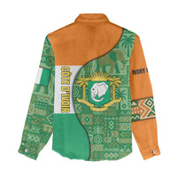 Ivory Coast Women Casual Shirt with Elephant Crest and Tribal Pattern Design - Wonder Print Shop