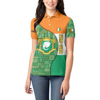 Ivory Coast Women Polo Shirt with Elephant Crest and Tribal Pattern Design - Wonder Print Shop