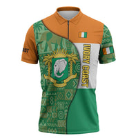 Ivory Coast Zipper Polo Shirt with Elephant Crest and Tribal Pattern Design - Wonder Print Shop
