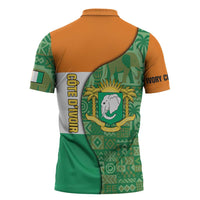 Ivory Coast Zipper Polo Shirt with Elephant Crest and Tribal Pattern Design - Wonder Print Shop