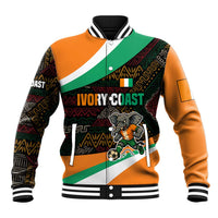 Ivory Coast Baseball Jacket with Soccer Elephant and Tribal Pattern Design - Wonder Print Shop
