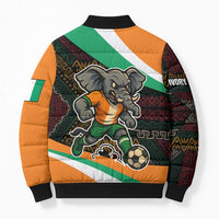 Ivory Coast Bomber Puffer Jacket with Soccer Elephant and Tribal Pattern Design - Wonder Print Shop