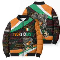 Ivory Coast Bomber Puffer Jacket with Soccer Elephant and Tribal Pattern Design - Wonder Print Shop