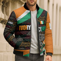 Ivory Coast Bomber Puffer Jacket with Soccer Elephant and Tribal Pattern Design - Wonder Print Shop