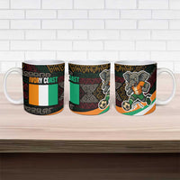 Ivory Coast Ceramic Mug with Soccer Elephant and Tribal Pattern Design - Wonder Print Shop