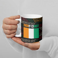 Ivory Coast Ceramic Mug with Soccer Elephant and Tribal Pattern Design - Wonder Print Shop