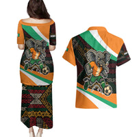 Ivory Coast Couples Matching Puletasi and Hawaiian Shirt with Soccer Elephant and Tribal Pattern Design - Wonder Print Shop