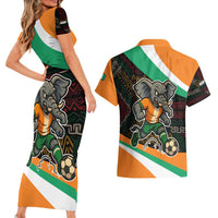Ivory Coast Couples Matching Short Sleeve Bodycon Dress and Hawaiian Shirt with Soccer Elephant and Tribal Pattern Design - Wonder Print Shop