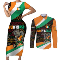 Ivory Coast Couples Matching Short Sleeve Bodycon Dress and Long Sleeve Button Shirt with Soccer Elephant and Tribal Pattern Design - Wonder Print Shop