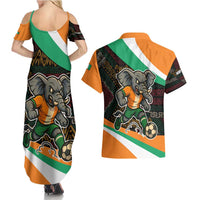 Ivory Coast Couples Matching Summer Maxi Dress and Hawaiian Shirt with Soccer Elephant and Tribal Pattern Design - Wonder Print Shop