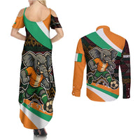 Ivory Coast Couples Matching Summer Maxi Dress and Long Sleeve Button Shirt with Soccer Elephant and Tribal Pattern Design - Wonder Print Shop