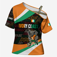Ivory Coast Cross Shoulder Shirt with Soccer Elephant and Tribal Pattern Design - Wonder Print Shop