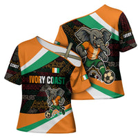 Ivory Coast Cross Shoulder Shirt with Soccer Elephant and Tribal Pattern Design - Wonder Print Shop