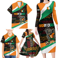 Ivory Coast Family Matching Long Sleeve Bodycon Dress and Hawaiian Shirt with Soccer Elephant and Tribal Pattern Design - Wonder Print Shop