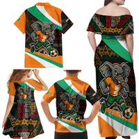 Ivory Coast Family Matching Off Shoulder Maxi Dress and Hawaiian Shirt with Soccer Elephant and Tribal Pattern Design - Wonder Print Shop