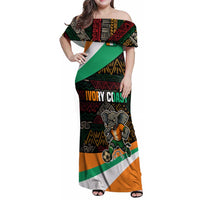Ivory Coast Family Matching Off Shoulder Maxi Dress and Hawaiian Shirt with Soccer Elephant and Tribal Pattern Design - Wonder Print Shop