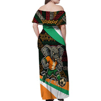 Ivory Coast Family Matching Off Shoulder Maxi Dress and Hawaiian Shirt with Soccer Elephant and Tribal Pattern Design - Wonder Print Shop