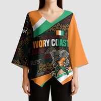 Ivory Coast Kimono Sleeve Blouse with Soccer Elephant and Tribal Pattern Design - Wonder Print Shop