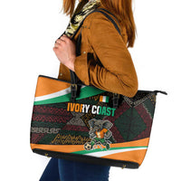 Ivory Coast Leather Tote Bag with Soccer Elephant and Tribal Pattern Design - Wonder Print Shop