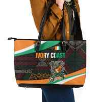 Ivory Coast Leather Tote Bag with Soccer Elephant and Tribal Pattern Design - Wonder Print Shop