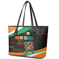 Ivory Coast Leather Tote Bag with Soccer Elephant and Tribal Pattern Design - Wonder Print Shop