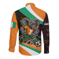 Ivory Coast Long Sleeve Button Shirt with Soccer Elephant and Tribal Pattern Design - Wonder Print Shop