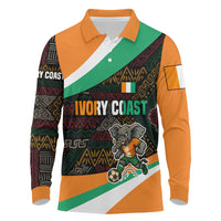 Ivory Coast Long Sleeve Polo Shirt with Soccer Elephant and Tribal Pattern Design - Wonder Print Shop
