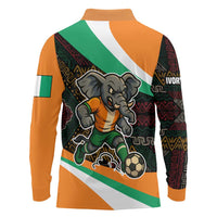 Ivory Coast Long Sleeve Polo Shirt with Soccer Elephant and Tribal Pattern Design - Wonder Print Shop