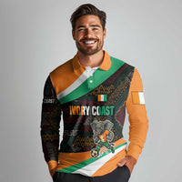 Ivory Coast Long Sleeve Polo Shirt with Soccer Elephant and Tribal Pattern Design - Wonder Print Shop