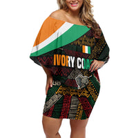 Ivory Coast Off Shoulder Short Dress with Soccer Elephant and Tribal Pattern Design - Wonder Print Shop