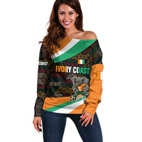 Ivory Coast Off Shoulder Sweater with Soccer Elephant and Tribal Pattern Design - Wonder Print Shop