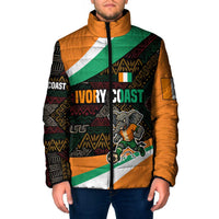 Ivory Coast Padded Jacket with Soccer Elephant and Tribal Pattern Design - Wonder Print Shop