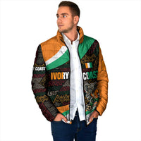 Ivory Coast Padded Jacket with Soccer Elephant and Tribal Pattern Design - Wonder Print Shop