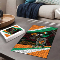 Ivory Coast Puzzle with Soccer Elephant and Tribal Pattern Design - Wonder Print Shop