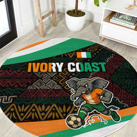 Ivory Coast Round Carpet with Soccer Elephant and Tribal Pattern Design - Wonder Print Shop