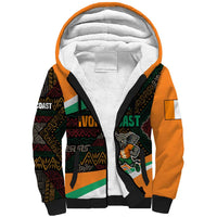 Ivory Coast Sherpa Hoodie with Soccer Elephant and Tribal Pattern Design - Wonder Print Shop