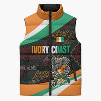 Ivory Coast Sleeveless Puffer Jacket with Soccer Elephant and Tribal Pattern Design - Wonder Print Shop