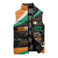 Ivory Coast Sleeveless Puffer Jacket with Soccer Elephant and Tribal Pattern Design - Wonder Print Shop