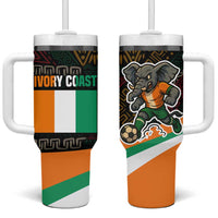 Ivory Coast Tumbler With Handle with Soccer Elephant and Tribal Pattern Design - Wonder Print Shop