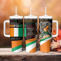 Ivory Coast Tumbler With Handle with Soccer Elephant and Tribal Pattern Design - Wonder Print Shop