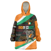 Ivory Coast Wearable Blanket Hoodie with Soccer Elephant and Tribal Pattern Design - Wonder Print Shop