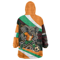 Ivory Coast Wearable Blanket Hoodie with Soccer Elephant and Tribal Pattern Design - Wonder Print Shop