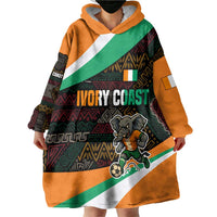 Ivory Coast Wearable Blanket Hoodie with Soccer Elephant and Tribal Pattern Design - Wonder Print Shop